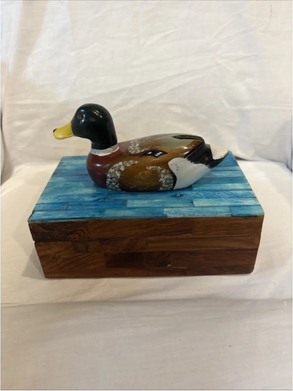Vintage Wooden Duck Box Hand Carved/Hand Painted Wooden Duck Decoy Storage 1097